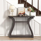 47" Wood Console Table for Entryway, Narrow Sofa Table with 3-Tier Shelves, Curved Legs Farmhouse Hallway Table, Skinny Console Table Behind Couch, Rustic Wooden Entry Table for Living Room (Brown) - color: Reddish Brown