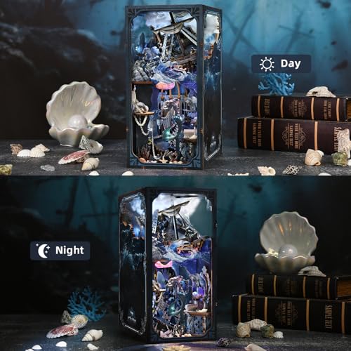 CCCDF Book Nook Kit, 3D Wooden Puzzle for Adults Teen, DIY Ocean Miniature Dollhouse Booknook Kit with Led Light and Dust Cover (Song of The Sirens) - style: Song of The Sirens