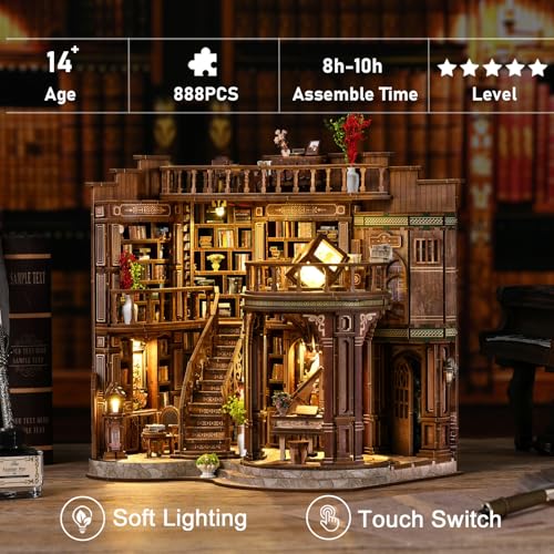 Dreamy Book Hall Book Nook Kit – DIY Miniature Dollhouse 3D Wooden Puzzle, Multi-Layer Vintage Library with LED Warm Light, Premium Imported Wood Bookends, Creative Gift for Adults & Teens - style: Dreamy Book Hall