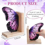Decorative Butterfly Bookends Wooden Acrylic Butterflys Bookend Modern Bookshelf Decor Accent Book Stopper Decor for Home Farmhouse Shelves Office Lover Gift(Purple Butterfly) - style: Purple Butterfly