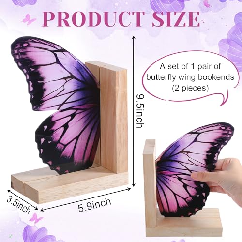Decorative Butterfly Bookends Wooden Acrylic Butterflys Bookend Modern Bookshelf Decor Accent Book Stopper Decor for Home Farmhouse Shelves Office Lover Gift(Purple Butterfly) - style: Purple Butterfly