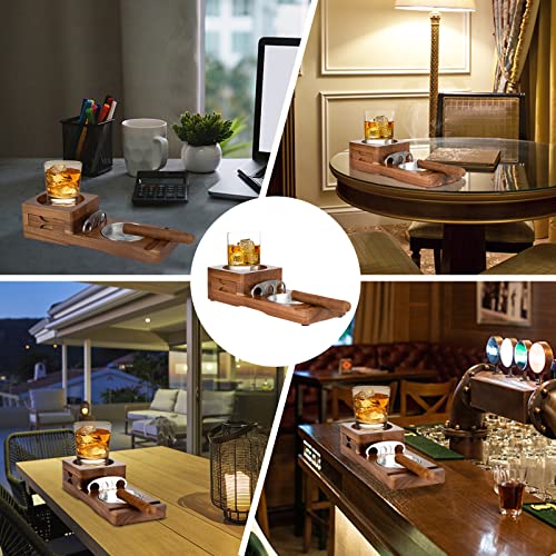 Scotte Ashtray Coaster Whiskey Glass Tray & Wooden Ash Tray with Cigar Cutter,Include Drawer and Cigar Slot Home Office Outdoor Great Cigar Accessories for Men - color: Brown