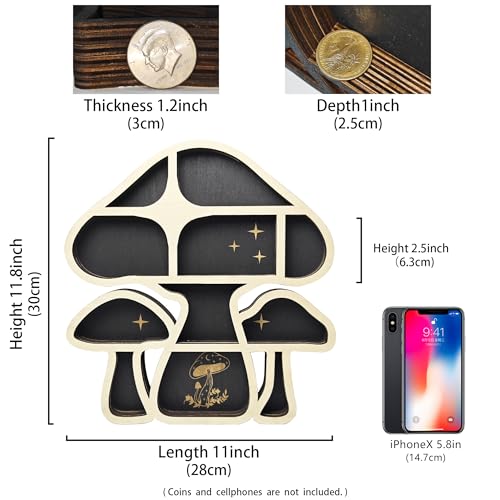 Wooden Mushroom Floating Shelves, Crystal Display Shelf for Wall, Cute Mushroom Wall Decor, Rock Gem Stone Storage Organizer, Essential Oil Holder Hanging Case, Meditation Art Spiritual Gift - color: 3 Mushrooms