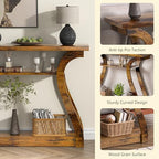 Wooden Console Table with Curved Legs and Shelf, 3-Tier Modern Accent Narrow Sofa Table for Entrance Area, Living Room, Hallway, 47 in Wide Wood Console Table for Entryway (Retro) - color: Retro