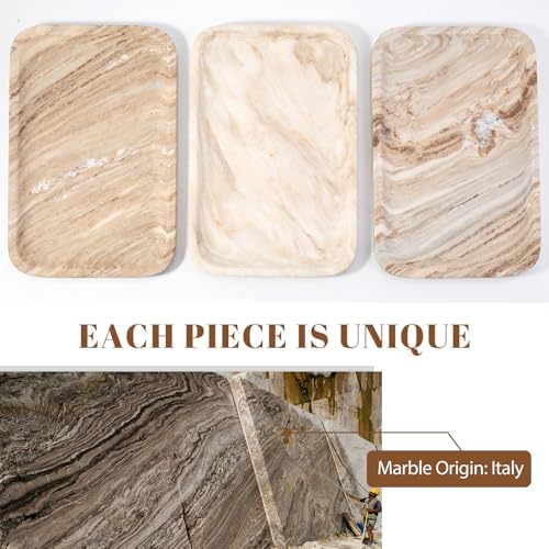 Koville Marble Tray, 12"x8" Natural Marble Vanity Tray for Countertop Bathroom Kitchen Dresser, Decorative Catchall Trays for Perfume Jewelry, Rectangular Stone Serving Tray（Palissandro） - color: Palissandro