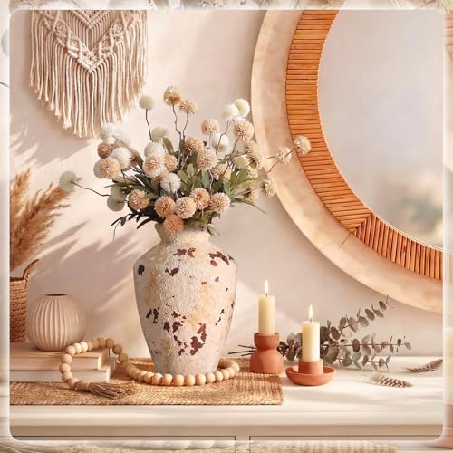 Rustic Ceramic Vase Terracotta Farmhouse Vase for Flowers Stone Vases 9.5 Inch Retro Country Table Centerpieces Vintage Home Decor for Living Room Shelf Entryway Kitchen Wedding Party Decor
