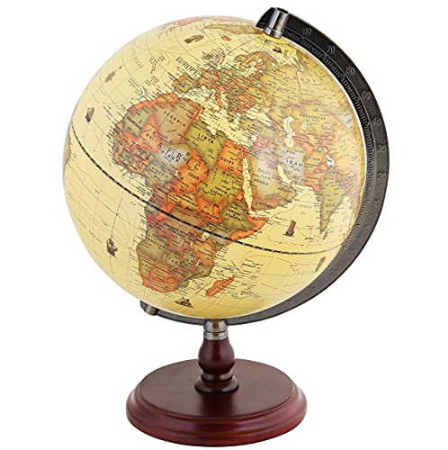 ANNOVA Antique Globe 10" / 25 cm Diameter with A Wood Base, Vintage Decorative Political Desktop World - Rotating Full Earth Geography Educational - Kids, Adults, School, Home, Office (Dia 10-inch) - color: Brown 10 inch
