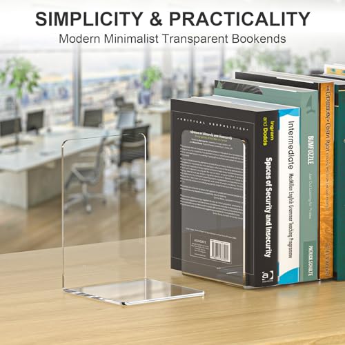 VFINE Acrylic Bookends 8 Pieces, Book Ends for Shelves, Clear Bookends for Shelves Decor Book Ends for Desktop Organizer, Book Stopper for Home Office School Supplies, 7 * 4.8 * 4.75 inch - color: Clear Bookends 4 Pairs