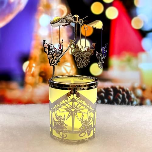 iLaJao Rotary Tea Light Carousel Angel Rotary Candle Holders Spinning Tealight Holders Christmas Decoration for Tabel Centrepieces Gift for Mom Women Wife Birthday-6 ¼ Inch Tall (Angel) - color: Angel