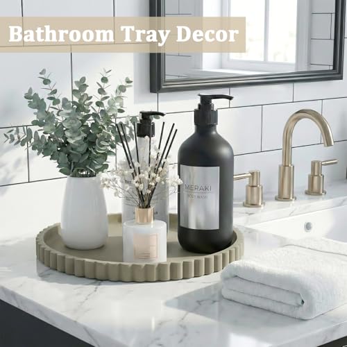 Silicone Bathroom Vanity Tray, Modern Round Decorative Tray for Countertop, Waterproof & Unbreakable Cosmetic Perfume Organizer, Extra-Thick & Sturdy, Easy to Clean Candle Tray (Khaki, 10 inch) - color: Khaki, size: 10"