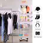 5-Tier Metal Spinning Display Stand Rack with Wheels, Keychain Jewelry Stocking Hat Display Stand, White - color: White