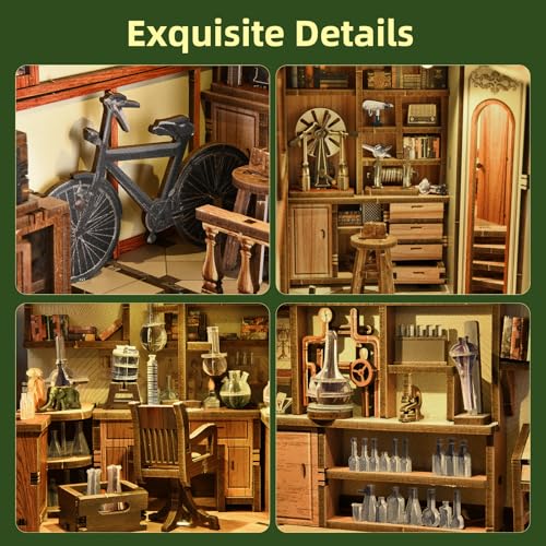 MiniCity Book Nook Kitwith Dust Cover and LED Light, 3D Wooden Puzzle Bookend Bookshelf Insert Decor for Teens and Adults-The Radium Lady - style: The Radium Lady
