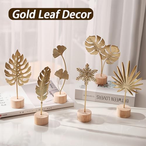 Gold Leaf Home Decor Set - Metal Leaves Statues, Modern Artistic Sculptures for Living Room, Office, Shelf & Home Decorative, Handmade 3D Botanical Accents (Monstera, Feather, Ginkgo, 3PCS) - color: Monstera, Feather, Ginkgo