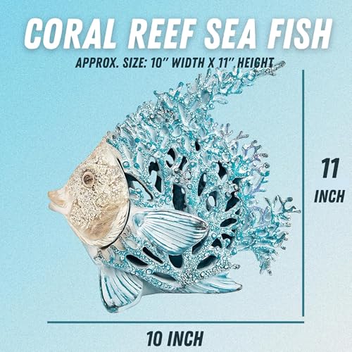 Ocean Decor Coral Reef Angelfish Sculpture Beach Home Decor Coastal Tabletop Collection 11 in x 10 in (Sky Blue) - color: Sky Blue, size: 11" x 10"