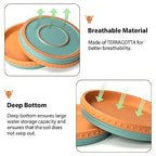 YBX 8-inch Plant Saucer Premium Terracotta Saucer Round Ceramic Plant Trays, Pack of 2 (Turquoise/Terracotta) - color: Turquoise/Terracotta