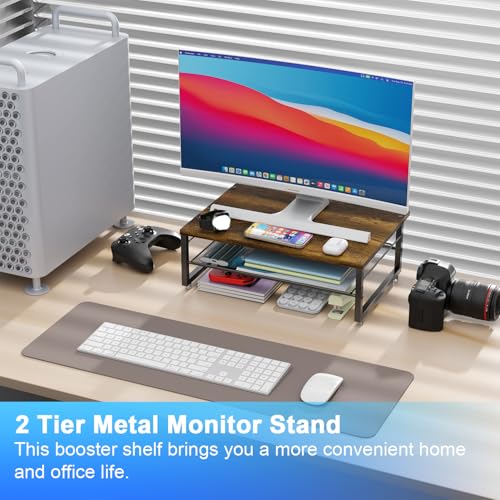 gianotter 2-Tier Metal Monitor Stand Riser, Desk Organizer for Monitor, Office Desk Storage Organizer for Office Supplies (Wood) - color: Wood