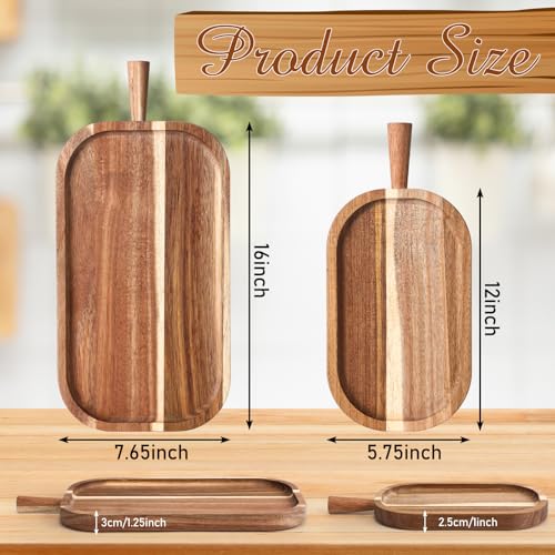 Acacia Wood Serving Board with Handle Rectangular Charcuterie Tray Acacia Dinner Platter with Natural Grain Finish Mom Gift for Food Meat Bread Appetizer Snack(16''l X 7.65''w X 1.25''d) - size: 16" x 7.7" x 1.3"