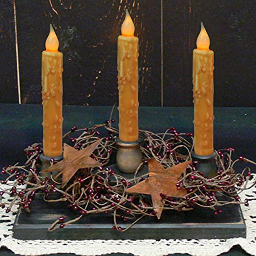 CVHOMEDECO. Real Wax Hand Dipped Battery Operated LED Timer Taper Candles Rustic Primitive Flameless Lights Decor, 6-3/4 Inch, Orange, 6 PCS in a Package - color: Orange 6 Pcs