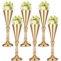 Potchen 6 Pcs Flower Trumpet Gold Vase Tabletop Centerpiece Gold Tall Flower Vases Bulk Wedding Table Decorative Centerpiece Table Decorations Arrangements for Floral Party Anniversary Birthday(L) - size: Large