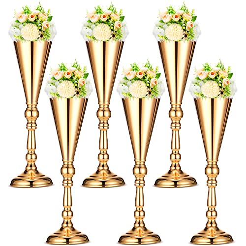 Potchen 6 Pcs Flower Trumpet Gold Vase Tabletop Centerpiece Gold Tall Flower Vases Bulk Wedding Table Decorative Centerpiece Table Decorations Arrangements for Floral Party Anniversary Birthday(L) - size: Large