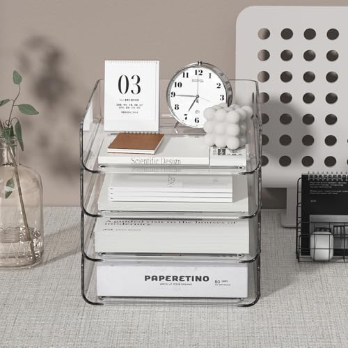 FANXIYQ 4-Tier Acrylic Paper Tray Organizer | Clear Stackable Desk Organizer for Documents, Letters, A4 Paper | Modern Office/Classroom/Home Organization - color: 4-tier-vertical