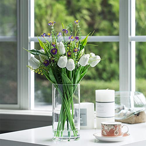 Enova Floral Clear Glass Cylinder Vase 5 x 10 Inches Round Flower Vase, Pillar Candle Floating Candle Holder Vase, Tall Glass Vase for Flowers, Glass Vase for Decor, Wedding Centerpieces (1 Piece) - size: 5W X 10H