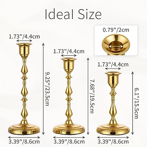 Brass Candlestick Holders Vintage: Gold Taper Candle Holder Metal Candle Sticks Holder Antique Decoration for Dinning Table Mantel Wedding Centerpieces Christmas Party Set of 6 - size: 2 Sets(6 Pcs)