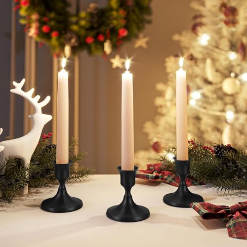zeochyni Black Taper Candle Holders Set of 3, Vintage Metal Candlestick Holders for Dinner Room Table Centerpiece or Mantel Wedding Party Decor - color: Black, size: Set of 3