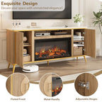 Fluted Fireplace TV Stand Up to 80" TVs, Modern Entertainment Center with 30" Electric Fireplace, Luxury Media Console with Adjustable Shelves for Living Room, Nature Oak - color: Nature Oak