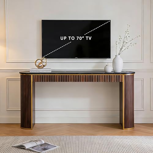 OKD Modern Fluted Console Table, 63" Long Narrow Entryway & Sofa Tables for Hallway, Tall Accent Table Behind Couch for Foyer Living Room, Dark Walnut - color: Dark Walnut