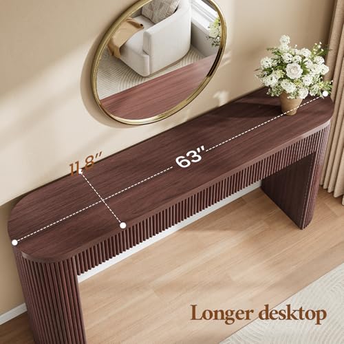 Itaar 63" Fluted Console Table with 2 Drawers, Modern Entryway Table with Storage, Long Sofa Table Behind Couch for Living Room, Hallway, Couch, Foyer，Brown - color: Brown