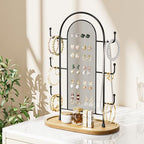 bussdis Jewelry Holder Organizer Earring Display - Stands Earring Storage Earring tree Hanger Jewelry Towers Rack with 6 Hooks 300 Stud Holes Wood Tray for Necklaces Bracelets Rings - color: Black