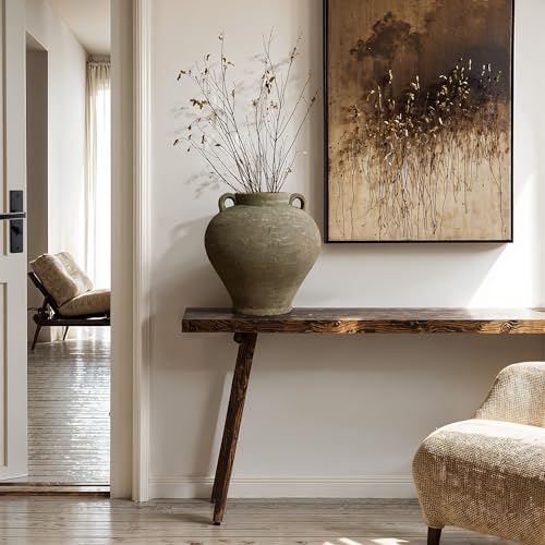 LuxenHome Rustic Large Flower Vase,14'' Tall Brown Terracotta Cauldron Vase,Farmhouse Decorative Vases for Dining Table Decor,Vintage Pottery Ceraimc Vase Living Room Office Home Decor - size: Medium