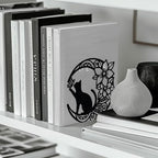Peacoblue Metal Bookends for Shelves, Modern Decorative Heavy Duty Study Book Support Stoppers for Office, Desk, Shelf, Room 5.3"x4.3"x5.3" Cast Iron Tall Bookends, 1 Pair (Moon with Cat and Flower) - style: Moon with Cat and Flower