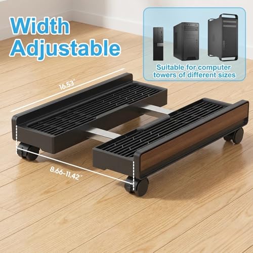 Adjustable Mobile Computer Tower Stand, Ventilated CPU Stand with Locking Caster Wheels, Fits Most Computer Towers, Under Desk Floor PC Cart, Universal PC Holder for Office, Students & Gamers (Black) - color: Black