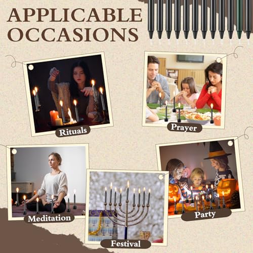 Baderke 24 Pack 4 Inch Mini Black Taper Candles Sticks and 6 Spell Candle Holders for Witchcraft Spell Candles for Rituals, Birthdays, Meditation, Altar, Spells - color: Black