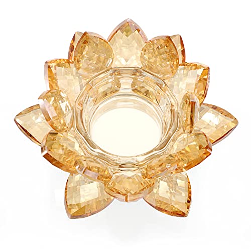 OwnMy Crystal Lotus Flower Tea Light Holder Lotus Petals Votive Candle Holder, Crystal Flower Tealight Candle Stand Candle Lamp for Wedding Table Centerpiece (Champagne Gold) - color: Champagne Gold