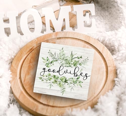 SRADMO Inspirational Botanical Eucalyptus Leaves Wood Box Sign Desk Decor, Green Rustic Eucalyptus Leaves Wooden Block Box Sign Decor for Home Office Shelf Table Decorative Accessories - color: green, size: 5″×5″