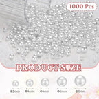 PATIKIL 1000 Pcs No Hole Pearls, 3mm 4mm 5mm 6mm 8mm Mini Round Faux Pearl for Art Crafts Jewelry Making Nail Vase Filler Birthday Wedding Party, White - color: White