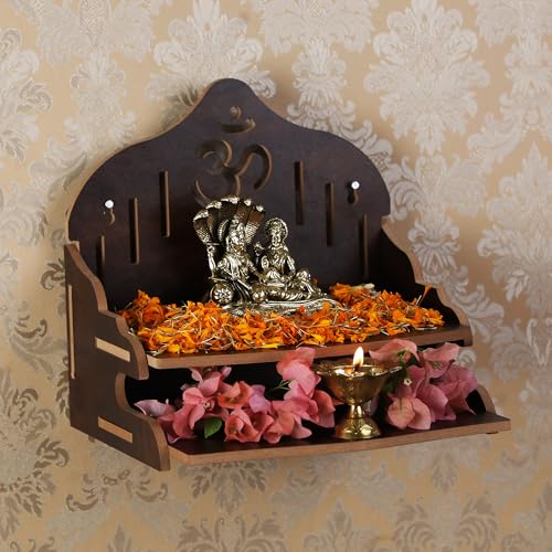 Wooden Wall Mounted Hanging Puja Temple|Wooden Mandir| Pooja Stand |Pooja Mandir for Home& Office|Temple for Festivals| Gifting Purpose - size: Double Stand Wooden Temple