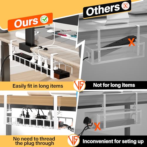 2 Pack Under Desk Tray, 31.4" No Drill Wire Management with Upgraded Clamp, Metal Cord Organizers for Desk, PC Cable Rack, White - color: White, size: 2 Pack (Standard)