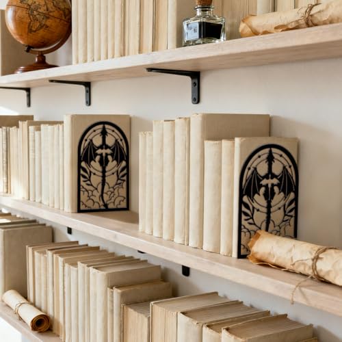 Peacoblue Metal Bookends for Shelves, Modern Decorative Heavy Duty Study Book Ends Stoppers for Office Desk Shelf Room 5.3"x4.3"x7.9" Cast Iron Simple Tall Bookends 1 Pair (Symmetrical Dragon Cross) - style: Symmetrical Dragon Cross