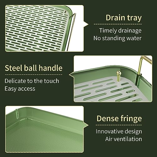 Seoneiro Whiskey Tray, Glass Cup Rack, Mug Holder, Coffee Cup Organizer, Bathroom Countertop Organizer with Drain Board Wine Glass Decorative, Food Tray, Kitchen Spice Rack - color: Dark Green-2