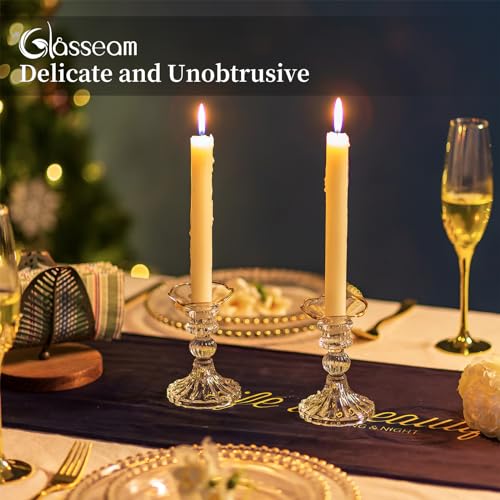 Glasseam Glass Candlestick Bobeches, Set of 12 Gold Rim Drip Protectors, Unique Wax Drip Catchers for Candle Sticks Holder Decor, Small Tapered Candle Rings for Table Decor - color: Gold Rim, size: Curved-12pcs