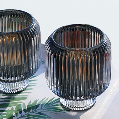 Woho Grey Votive Candle Holders for Table Centerpiece Set of 2, Glass Votive Candle Holder for Home Decor, Tealight Candle Holder Bulk for Birthday - color: Gray