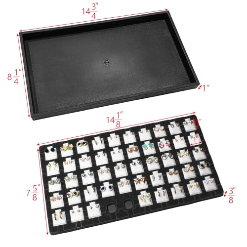 Ikee Design 2 Pcs Set Black Earring Display Tray with 50 Earring Cards Organizer, Jewelry Tray Display for Stud Earring Collection, 100pcs Earring Puffy Cards, 14 3/4W x 8 1/4D x 1H in, White, Black - color: Small Earring Card