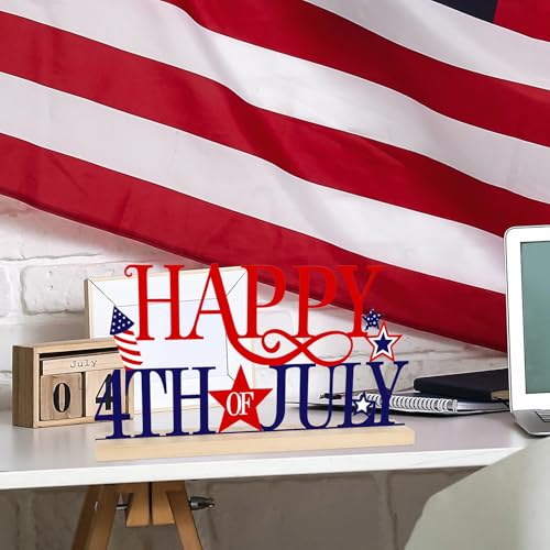 COCHIE Metal Happy 4th of July Sign, Red Blue and White Decorations for Home, Office, Shelf, Mantel, Indoor, Fouth of July Decoration, Patriotic Star Decor (Independence Day) - style: Independence Day
