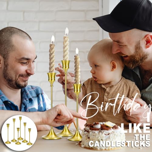 Candle Holder Gold Taper Candlestick Holders - Table Décor Brass Golden Pillar Candle Sticks Holder Set of 6, Antique Fireplace Decor Tapered Bulk Candelabra for Wedding, Christmas - color: Brass Gold
