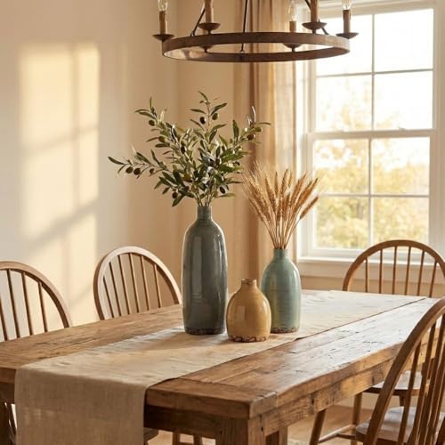 Multicolor Ceramic Vase Set of 3, Farmhouse Vases for Home Decor, Rustic Flower Vases for Living Room, Shelf, Kitchen, Mantel, Bedroom, Coffee Table, Office, Bathroom, Entryway Table Centerpiece Decor - color: Multicolor