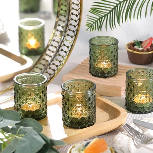 36 Pcs Green Votive Candle Holders, Green Tea Light Holders for Wedding and Baby Shower Table Decor, Glass Candle Holders for St. Patrick's Day Table Decor, Vintage Parties and Gifts - color: Green
